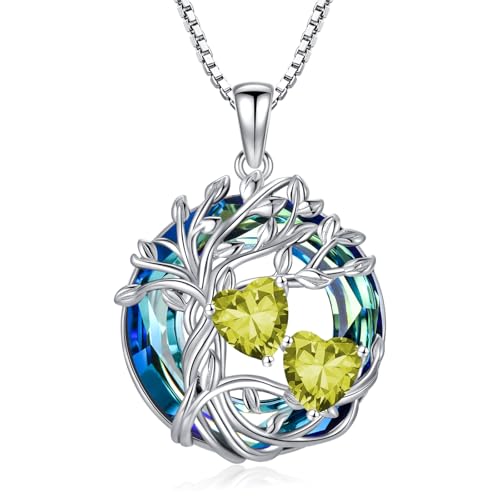 TOUPOP Peridot Halskette für Damen 925 Sterling Silber Baum des Lebens Anhänger August Geburtsstein Schmuck Geschenk zu Weihnachten Muttertag Geburtstag für Frau Ehefrau Freundin Schwester Mutter von TOUPOP