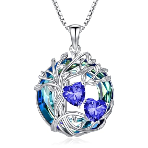 TOUPOP Saphir Halskette 925er Sterlingsilber Baum des Lebens Anhänger September Geburtsstein Kristall Geschenk Frau Ehefrau Schwester TOUPOP Saphir Halskette 925er Sterlingsilber Baum des Lebens Anhänger September Geburtsstein Kristall Geschenk Frau Ehefrau Schwester von TOUPOP