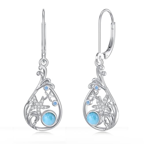 TOUPOP Seestern Ohrringe 925 Sterling Silber Seestern baumeln Tier Ohrringe Larimar Silber Schmuck Geschenke für Damen Frauen Mädchen von TOUPOP