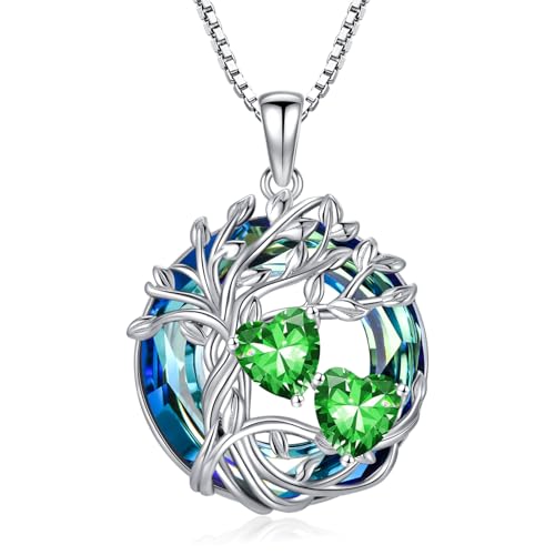TOUPOP Smaragd-Halskette für Damen aus 925er Sterlingsilber - Lebensbaum-Anhänger mit Mai-Geburtsstein, elegantes Schmuckstück als Weihnachts- oder Geburtstagsgeschenk für sie, Ehefrau oder Schwester von TOUPOP