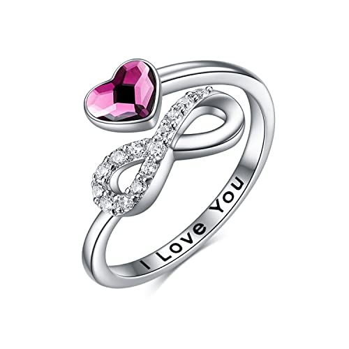 TOUPOP Unendlichkeit Ringe Für Damen 925 Sterling Silber Infinity Ringe Für Frauen Ich liebe dich Ring mit Violett Kristall Weißgold Überzogene Einstellbare Ring Schmuck Geschenke Für Frauen von TOUPOP