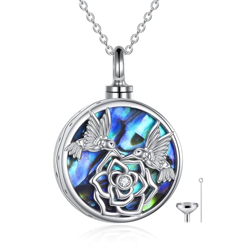 TOUPOP Urnenkette für Asche Sterling Sivler Abalone Shell Cremation Jewellery for Ashes (Hummingbird) von TOUPOP