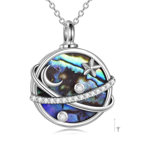 TOUPOP Urnenkette für Asche Sterling Sivler Abalone Shell Cremation Jewellery for Ashes (Star Moon) von TOUPOP