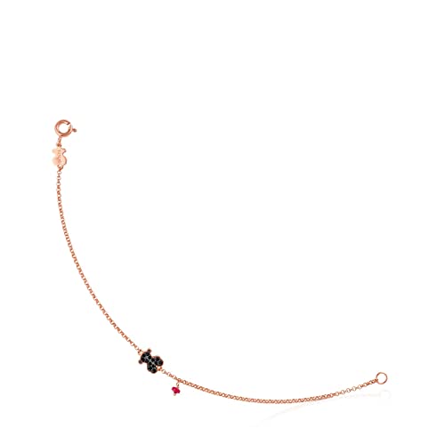 TOUS 18 Karat rosévergoldetes Armband auf Silber für Damen mit Bärenmotiv 0,9 cm in Spinell und Rubin, Länge 17,5 cm, schick und feminin, Kollektion Motif von TOUS
