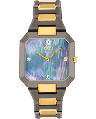 TOUS 3000144800 Analoguhr mit Armband aus schwarzem Stahl, vergoldet und Zifferblatt aus grauem Perlmutt von TOUS