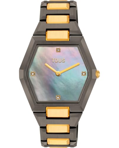 TOUS Analoge Uhr mit Armband aus Stahl und Zifferblatt aus Perlmutt Karat, Schwarz/Gold/Perlmutt, Klassisch von TOUS
