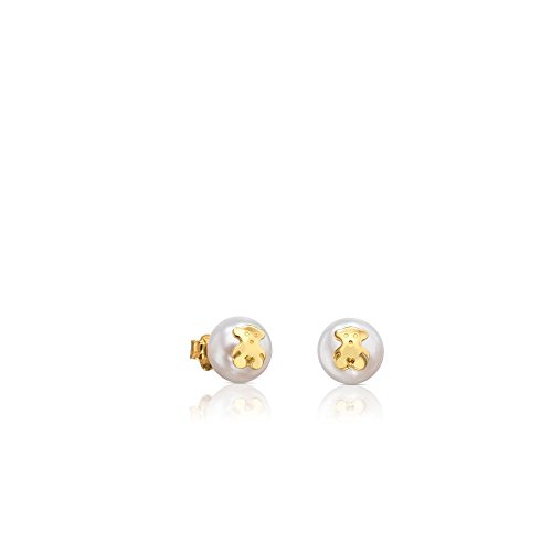 TOUS Ohrringe aus 18 kt Gold für Damen mit Zuchtperle 8,5 mm und Bärenmotiv in Gold, mit Druckverschluss, elegant und zeitlos, Kollektion Icon Pearl, Gelbgold Perle, Perle von TOUS