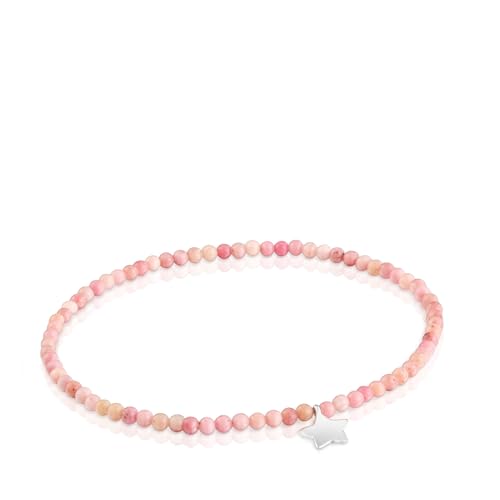 TOUS Elastisches Armband für Damen mit runden facettierten Kugeln aus behandeltem rosa Opal und Sternmotiv aus Sterlingsilber 17 cm lang, Kollektion Motive von TOUS