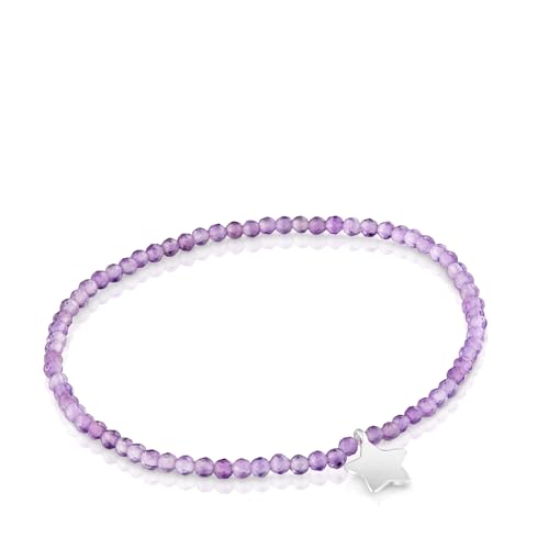 TOUS Elastisches Armband mit runden Kugeln aus Amethyst und Sternmotiv aus Sterlingsilber 17 cm lang, Kollektion Motive von TOUS