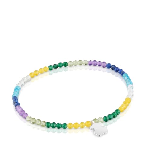 TOUS Elastisches Armband mit runden Kugeln aus Edelsteinen und Bärenmotiv aus Sterlingsilber 17 cm lang, Kollektion Motive von TOUS