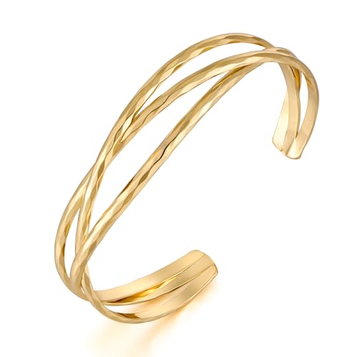 TOVABA Armreif Gold Damen Eleganter Offener Armreifen Gold Damen im Gedrehten Design, Hypoallergen & Farbtreu, Geschenk für Frauen, Goldenes Armband für Alltag & Anlass von TOVABA