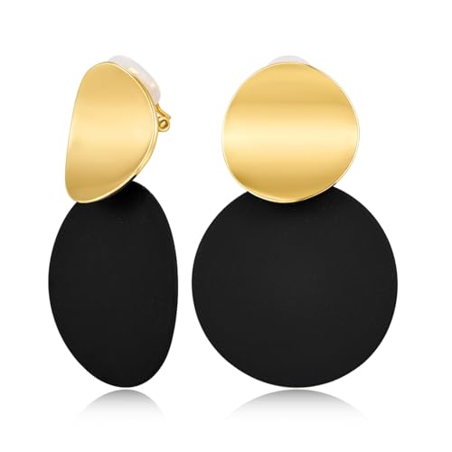 TOVABA Clip Ohrringe Gold mit Schwarzem Damen, Elegante Klipp Ohrringe mit Modernem Design, Goldene Ohrringe für Damen mit Schwarzem Akzent, Hypoallergen, Stilvolle Accessoires für Frauen von TOVABA