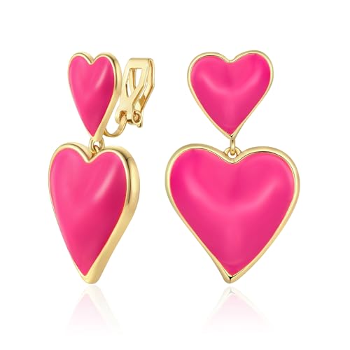 TOVABA Clip Ohrringe Herz mit Pinkem Damen, Goldene Klipp Ohrringe mit Pinkem Herz-Design, Hypoallergen und Langlebig, Stilvolle Accessoires für Frauen von TOVABA