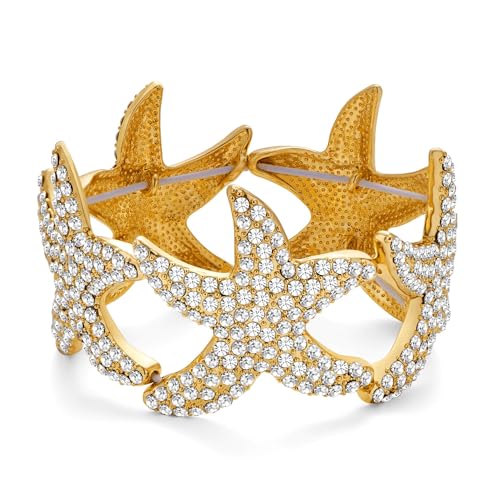 TOVABA Damen Armreif Gold Armband Seestern Mit Strassbesetzten Seesternen – Glitzerndes Maritimes Design, Hautfreundlich, Kein Verblassen, Schmuck Für Frauen Mit Stil & Ausstrahlung von TOVABA