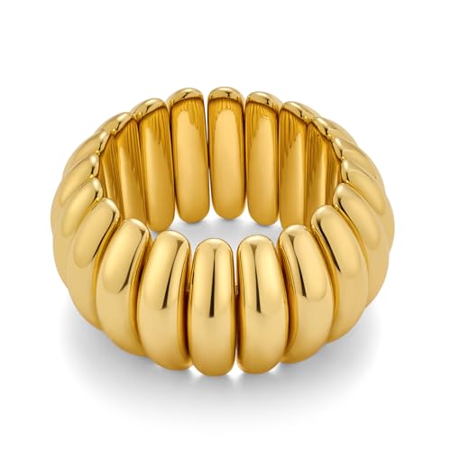 TOVABA Damen Armreif Gold – Breiter Elastischer Armreif, Glänzender Statement-Schmuck, Hautfreundlich & Farbtreu, Geschenk für Frauen von TOVABA