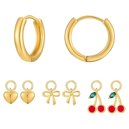 TOVABA Gold Ohrringe Damen mit Herz, Schleife & Kirsche Ohrringe Anhängern – Handgemachter Modeschmuck, Allergiefrei, Nicht Abfärbend – Geschenk für Frauen TOVABA Gold Ohrringe Damen mit Herz, Schleife & Kirsche Ohrringe Anhängern – Handgemachter Modeschmuck, Allergiefrei, Nicht Abfärbend – Geschenk für Frauen von TOVABA