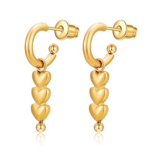TOVABA Goldene Herz-Tropfen-Ohrringe für Damen, hypoallergen, Edelstahl, wasserdicht, läuft nicht an, baumelnde Ohrringe, eleganter Schmuck für den täglichen oder besonderen Anlass von TOVABA