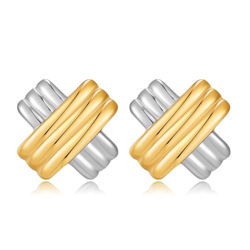 TOVABA Damen Ohrringe Edelstahl Zweifarbig Gold & Silber – Hypoallergen, Kein Verblassen, Kreuzförmiges Design Für Elegante Looks Als Geschenk Für Frauen von TOVABA
