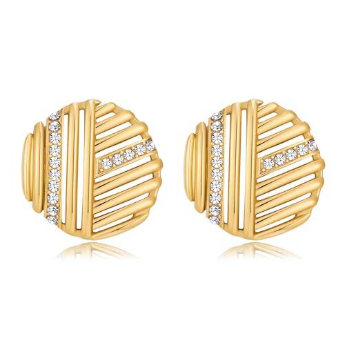 TOVABA Damen Gold Ohrringe Edelstahl Goldfarben Mit Geometrischem Linienmuster Und Strass – Hautfreundlich, Kein Verblassen, Moderner Ohrschmuck Als Geschenk Für Frauen TOVABA Damen Gold Ohrringe Edelstahl Goldfarben Mit Geometrischem Linienmuster Und Strass – Hautfreundlich, Kein Verblassen, Moderner Ohrschmuck Als Geschenk Für Frauen von TOVABA