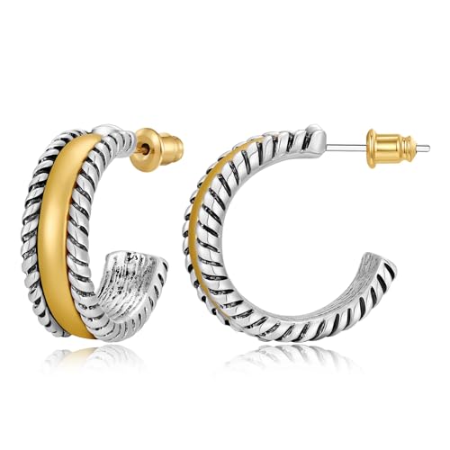 TOVABA Ohrringe Gold Silber Damen Zweifarbiger Look – Modisches Vintage Design, Hautfreundlich, Kein Verblassen, Trendiger Ohrschmuck Für Frauen Mit Stil TOVABA Ohrringe Gold Silber Damen Zweifarbiger Look – Modisches Vintage Design, Hautfreundlich, Kein Verblassen, Trendiger Ohrschmuck Für Frauen Mit Stil von TOVABA