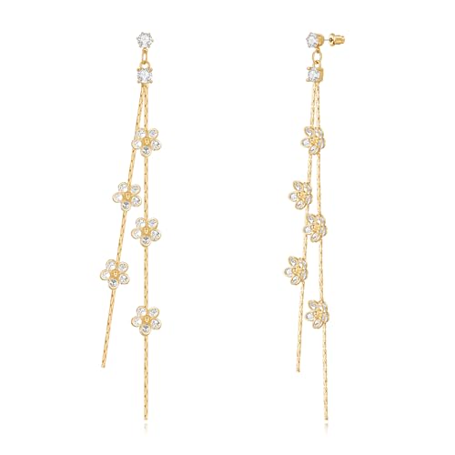 TOVABA Ohrringe Hängend Gold Damen – Elegante Tropfen Ohrringe mit Kristallen, Unempfindlich, Geschenk für Besondere Anlässe und Täglichen Gebrauch – Lange Hängeohrringe von TOVABA