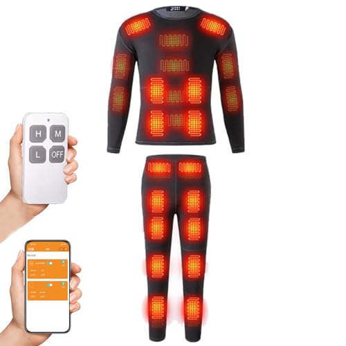 32 Bereiche Beheizte Thermische Unterwäsche Set, App Control Motorradbekleidung Fleece Thermal Shirt Hose, Ohne Batterie,Schwarz,L von TOVCHEI
