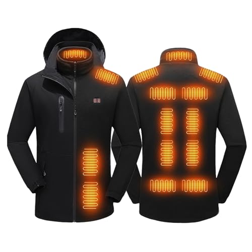 TOVCHEI Beheizte Jacke Für Männer Frauen wasserdichte Softshell-Jacke 3-In-1 Heizjacke Mit Abnehmbarem Fleecemantel Und Kapuze,Schwarz,M von TOVCHEI