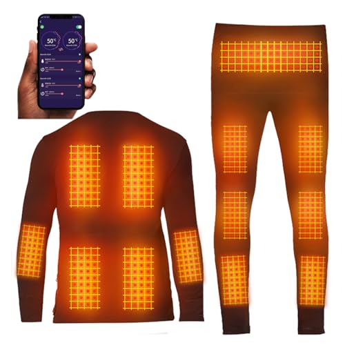 TOVCHEI Beheiztes Thermo-Unterwäsche-Set Mit APP-Steuerung Smart Electric Heating Long Johns Fleece Gefütterte Basisschicht,Schwarz,S von TOVCHEI