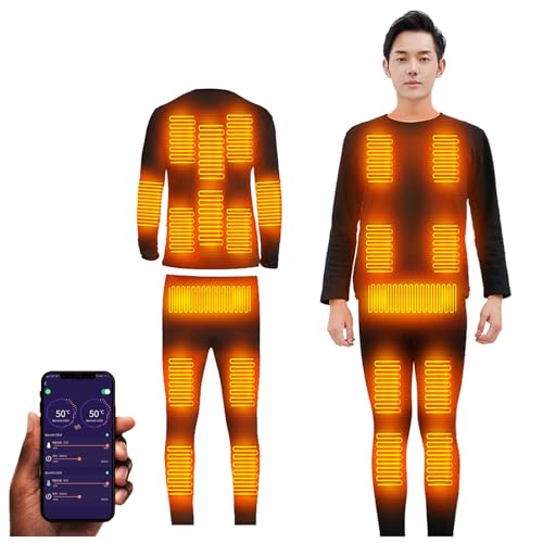 TOVCHEI Beheiztes Unterwäsche-Set Mit App-Steuerung, 22 Heizzonen Thermounterwäsche Fleece Gefütterte Hemdhose,Men Black,XXL von TOVCHEI