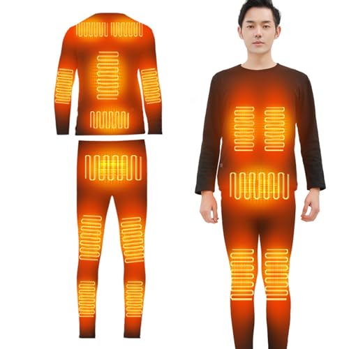 TOVCHEI Elektrisch Beheiztes Unterwäsche-Set Thermo-Oberteile Und -Hosen 16 Zonen USB-Faser-Heizkleidung Für Männer, Frauen, Winter Im Freien,Schwarz,XL von TOVCHEI