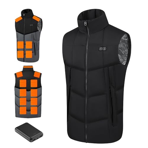 TOVCHEI Leichte Beheizte Weste, Herren Damen Wiederaufladbare Heizweste 15 Zonen Doppelsteuerung Für Wandern Camping,Schwarz,4XL von TOVCHEI