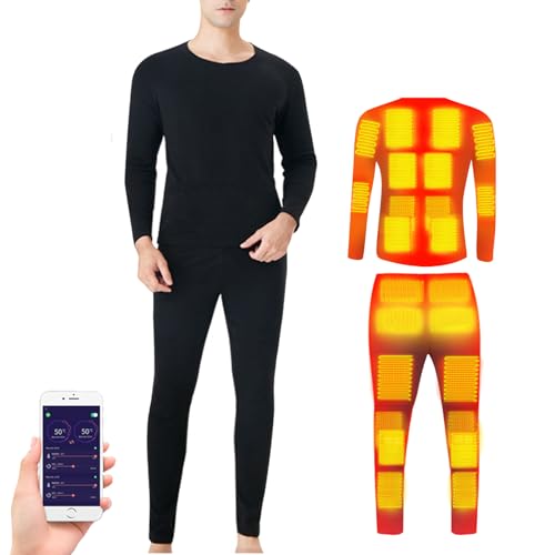 TOVCHEI Männer Smart Beheizte Thermische Unterwäsche Set, App Control 24 Bereiche Heizung Elektrische Thermische Lange Johns Fleece Gefüttert,Schwarz,3XL von TOVCHEI