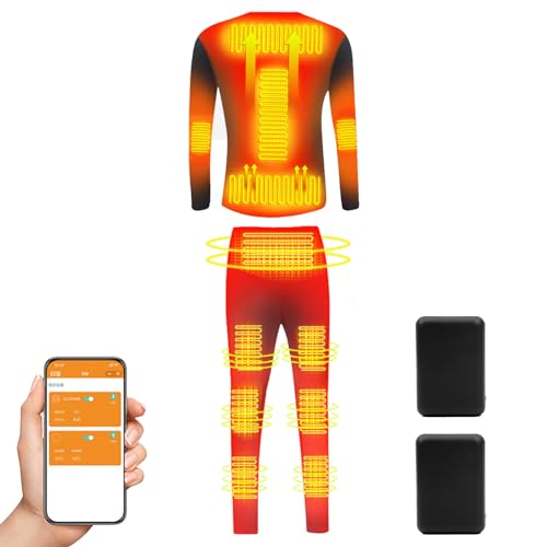 TOVCHEI Mens Elektrische Beheizte Thermische Unterwäsche-Set, Fleece Gefüttert Basisschicht Oben Und Unten, Lange Unterhosen Mit App-Steuerung,Schwarz,4XL von TOVCHEI