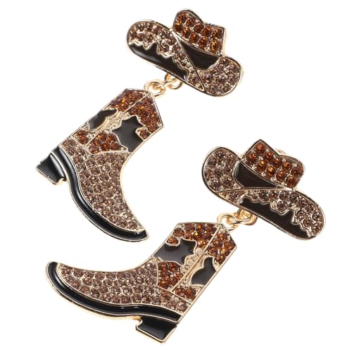 TOVINANNA 1 Paar Rhinestone Ohrringe im Western Stil Cowboy Stiefel und Hut Design Baumelnde Ohrringe für Damen für Country und Western Looks Braun von TOVINANNA