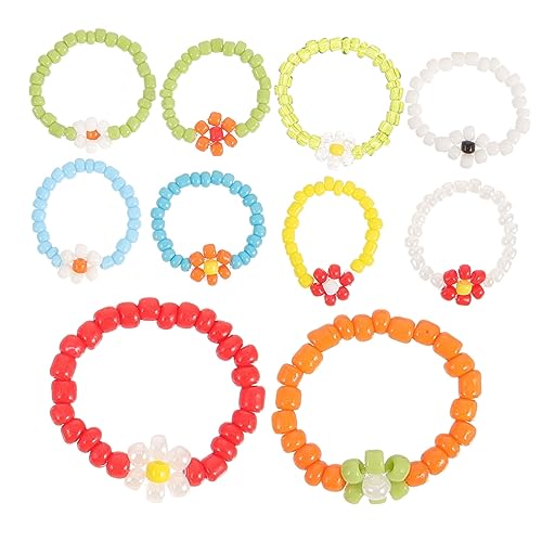 TOVINANNA 1 Satz Bunte Blütenringe Für Frauen Handgefertigte Perlenringe Mit Bunten Blumen Süßes Schmuck Accessoire Für Perfektes Für 10 Stück von TOVINANNA