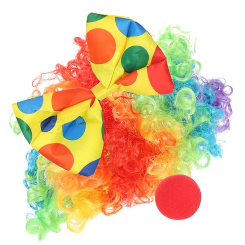 TOVINANNA 1 Satz Clown Kostüm Set mit Lockenperücke Clownsnase und Fliege Lustiges Cosplay Zubehör für Karneval Halloween und Partys Kostümaccessoires für Erwachsene von TOVINANNA