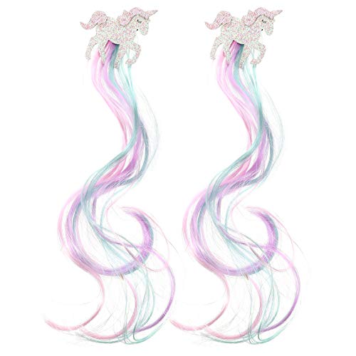 TOVINANNA Bunte Einhorn Haarnadeln 2 Stück für Kinder Lockige Haar Clips Haarschmuck für Mädchen Haaraccessoire für Kindergeburtstage mit Einhorn Muster von TOVINANNA