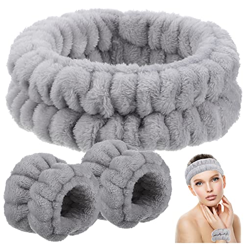 TOVINANNA 1 Set Spa-stirnband & Armband-set – Gesichtswasch-stirnband & Armband-pack – Hautpflege-stirnbänder Für Frauen & Mädchen – Grau von TOVINANNA