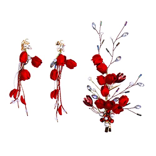 TOVINANNA 1satz Hochzeits Haarschmuck Für Bräute Rote Haarspange Und Ohrringe Shiny Headdress Mit Filigraner Verarbeitung Elegant Für Hochzeiten Und Festlichkeiten von TOVINANNA