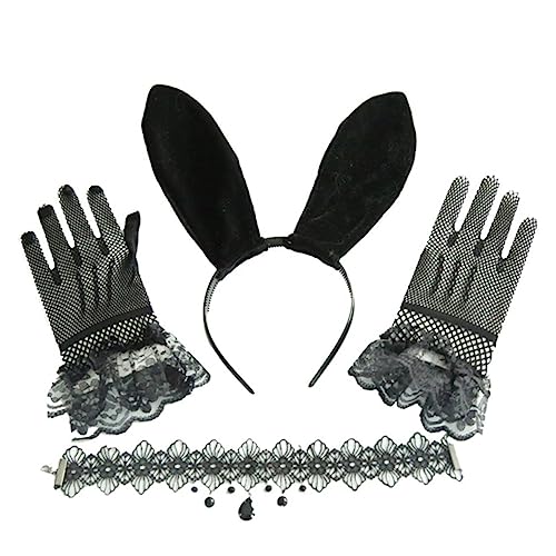 TOVINANNA 1 Satz Häschen-Anziehset camoing kaninchenohren schminke set stirntuch kapuzenhandtuch Cosplay-Outfits Maske Kopfbedeckung Nase Kleidungsversorgung Cosplay-Versorgung Spitze Black von TOVINANNA