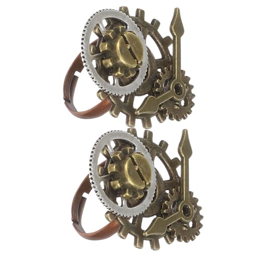 TOVINANNA Vintage Steampunk 2 Stücke Uhr Fingerring Legierung für Frauen Kreative Schmuckdekoration von TOVINANNA