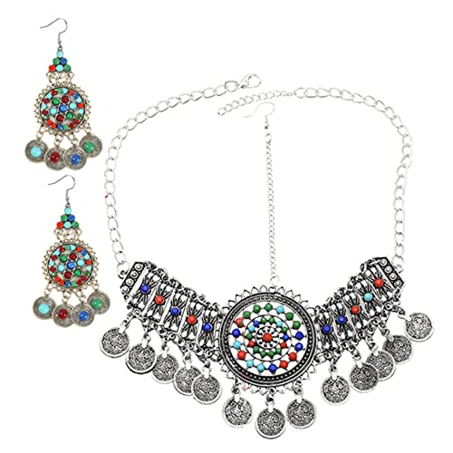 TOVINANNA Vintage Haarschmuck Satz für Frauen Ethnische Kette mit Hakenohrringen Strass für Hochzeiten und Besondere Anlässe von TOVINANNA