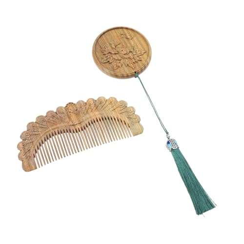 TOVINANNA 1 Set Runder Spiegelkamm Set Schminkspiegel Kosmetikspiegel Haarkamm Make Up Lichtspiegel Vintage Spiegel Holzkamm Kosmetikspiegel Kammspiegel Kamm Set Geschnitzter von TOVINANNA