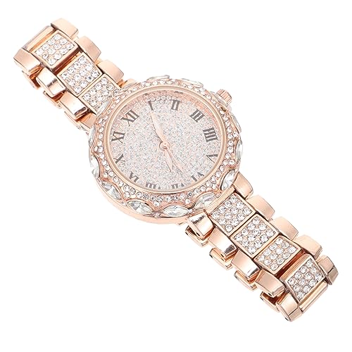 TOVINANNA Damen Armbanduhr Mit Rhinestone-Design Analoge Uhr Für Frauen Vielseitig Und Leicht Für Büro Und Freizeit Roségoldfarbenes Edelstahlarmband von TOVINANNA