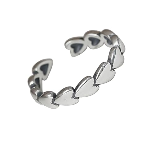 TOVINANNA 1 Stück Frauen Herzform Ring Verstellbar Offener Ring für Damen Vintage Silber Schmuck Offener für zu Anlässen von TOVINANNA