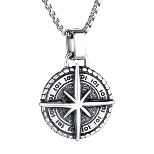 TOVINANNA 1 Stück Retro Kompass Anhänger Halskette für Männer Punk Stil Lange Kette mit Dickem Perlenstrang Schmuckstück für Besondere Anlässe Tägliches Tragen oder Kreative Ausdrucksformen von TOVINANNA