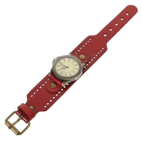 TOVINANNA 1stück Vintage Roman Armbanduhr Für Damen Echtlederarmband Stilvolle Quartz-Uhr Rot Für Casual-Outfits Zu Weihnachten Und Besonderen Anlässen von TOVINANNA