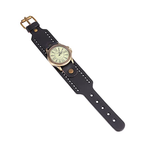 TOVINANNA Retro-Stil Damen Armbanduhr Mit Römischen Ziffern Echtlederarmband Quarzuhr Vintage Uhr Für Damen Schlicht Und Elegant Schwarz von TOVINANNA