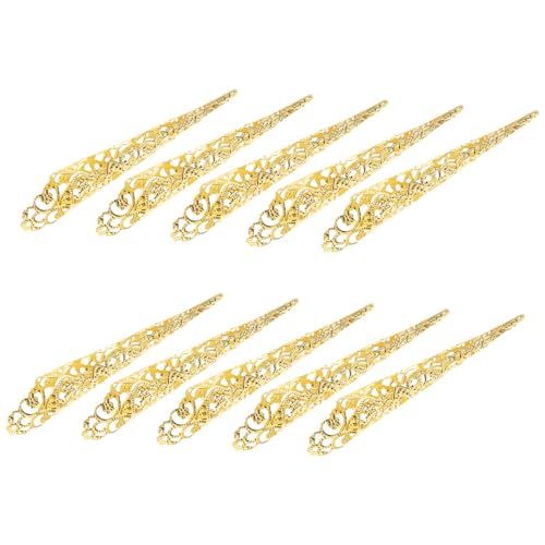 TOVINANNA 10 Stück Teiliges Goldene Lange Fingernagel Überzüge mit Hohlmuster Strapazierfähige Atmungsaktive Cosplay Krallenringe für Party Festival Vielseitige Nageldekoration für einfache von TOVINANNA