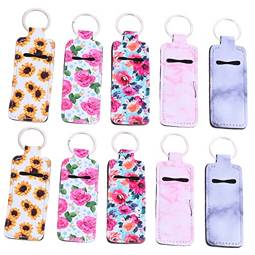 TOVINANNA 10 Stück Teiliges Neopren Lippenbalsam Halter Set mit Schlüsselanhänger Tragbarer Lippenstift Organizer für Reisen für Frauen und Mädchen Schützt Ihre Lippenpflegeprodukte von TOVINANNA